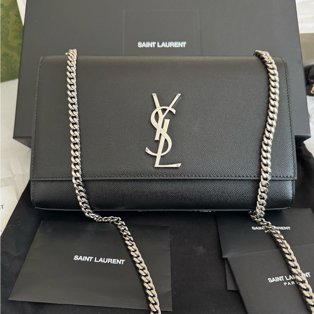 Saint Laurent Black Crossbody Bag with Silver Chain